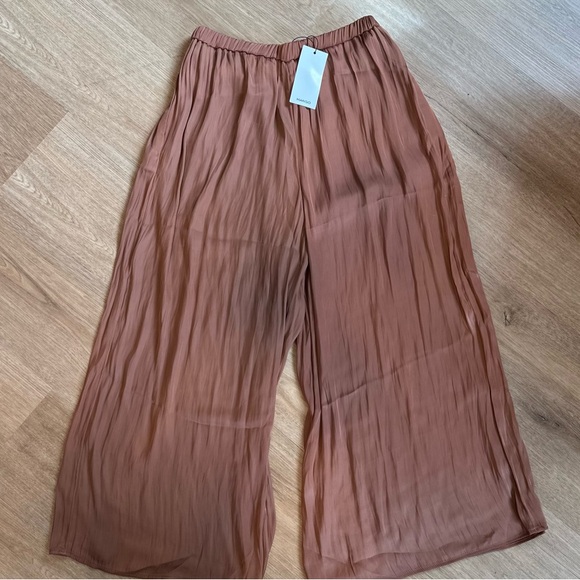 Mango Pants - Mango Satin-Look Elastic Waist Wide-Leg Pants in Terracotta